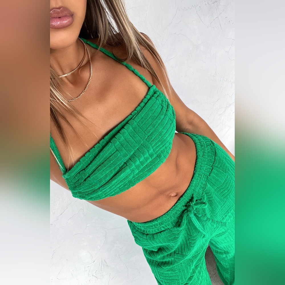 White Fox Boutique Once Again Terry Crop Green